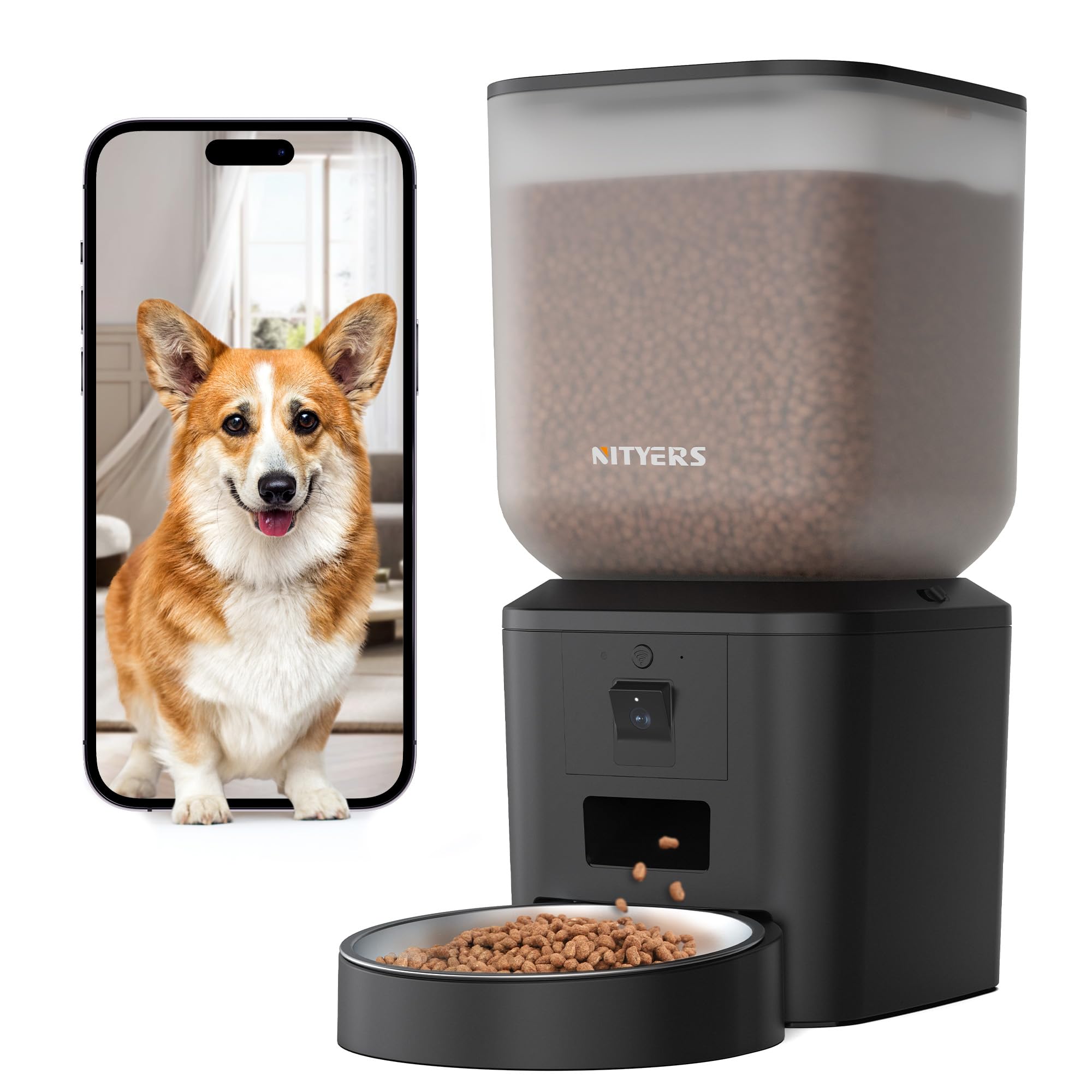 Nityers auto feeder camera 1080p provides real-time pet monitoring during meals.