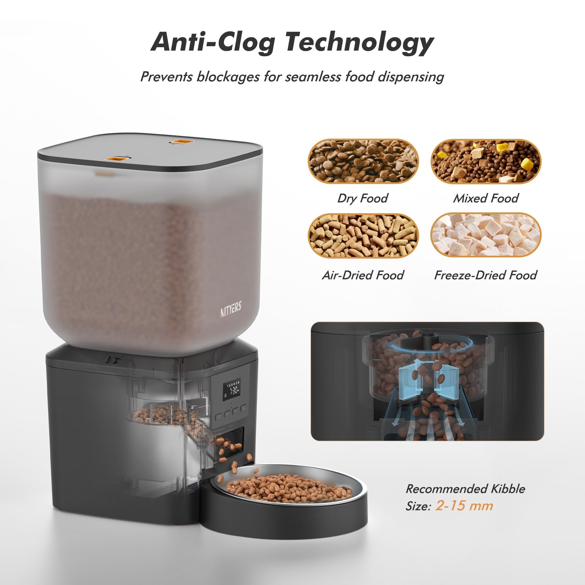 Nityers dispensing chamber demonstrates precise portion control for pets.