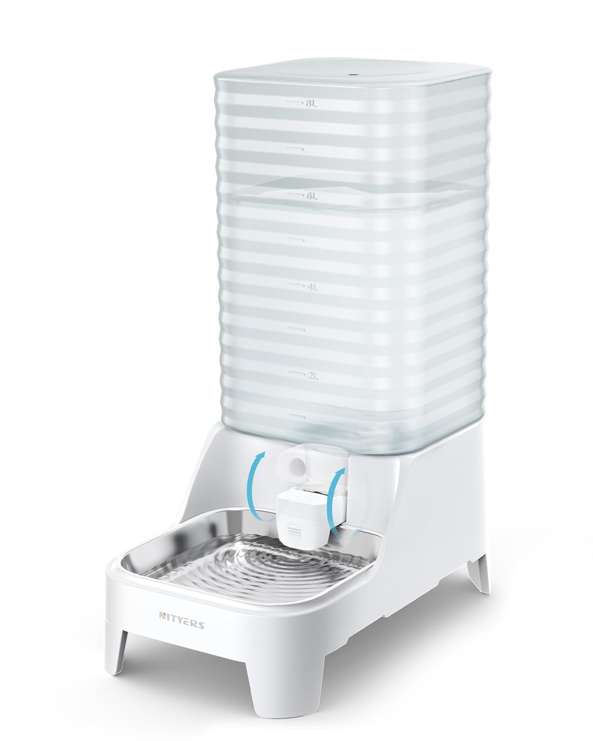 Nityers patented faucet design reduces spills during refills