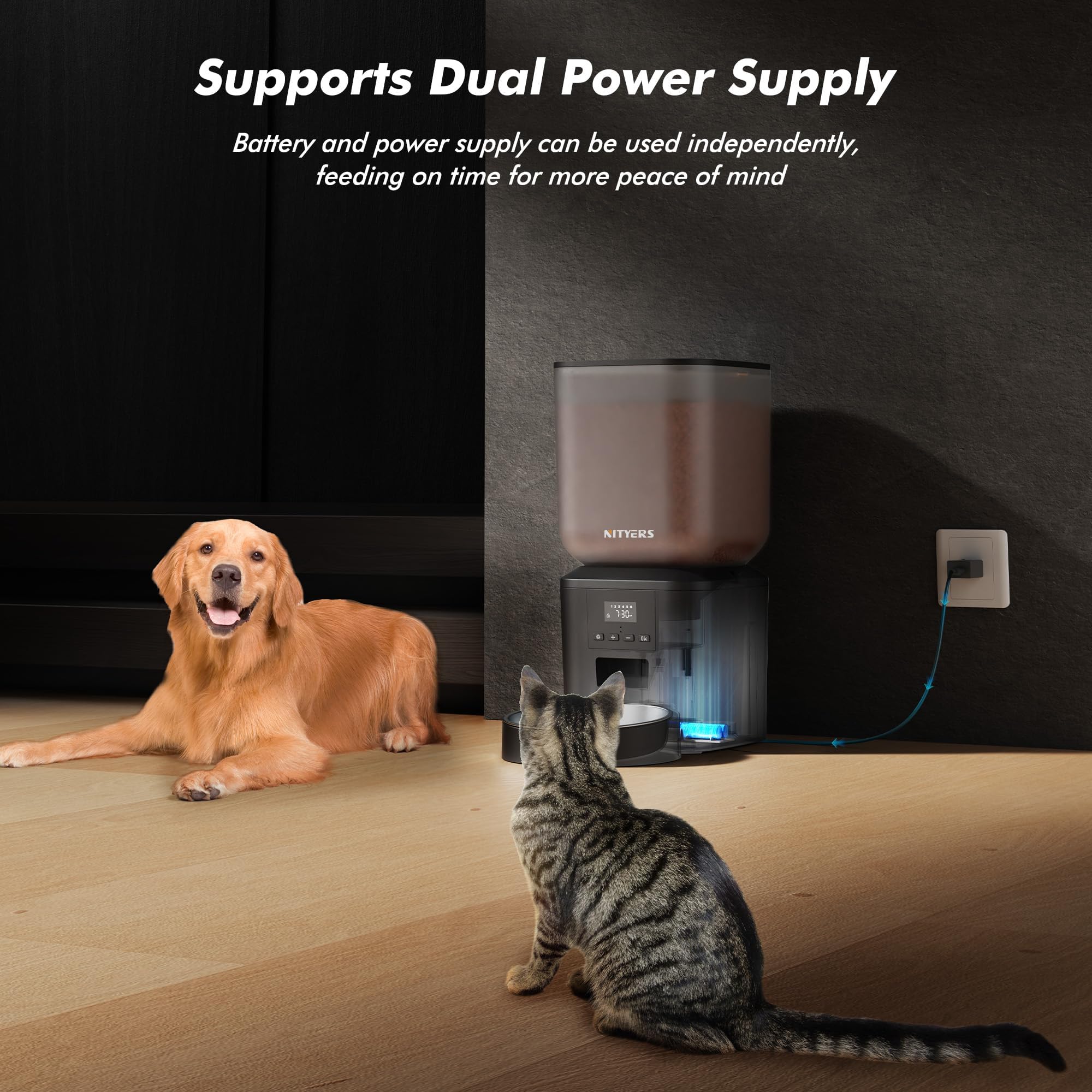Nityers voice message feature enables personalized feeding cues for pets.