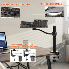Niubya Cat Desk Bed Mount enables 360-degree rotation for easy repositioning.