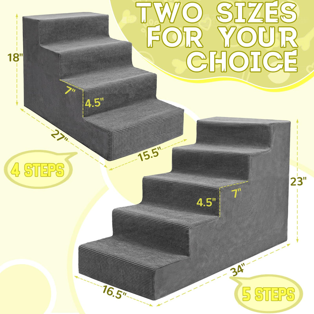 Niubya dog stairs 5-step grey side view showing compact height for small spaces.