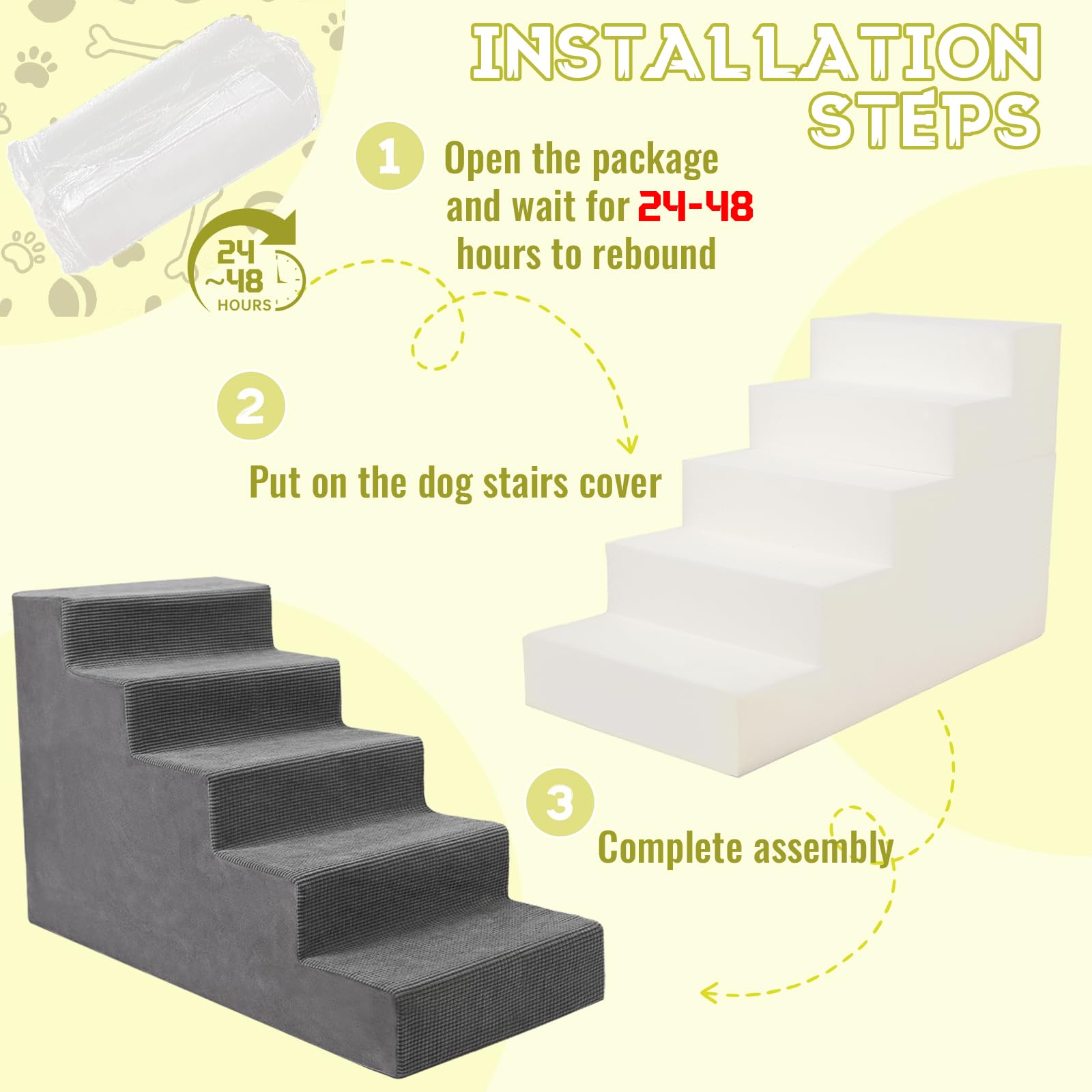 Niubya dog stairs compact fold helps create a cozy puppy bed when not in use.