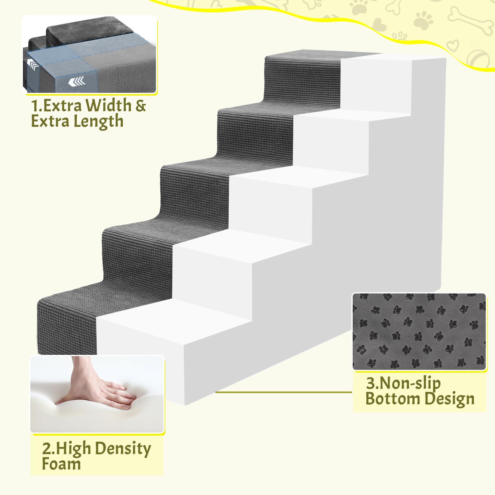Niubya dog stairs nonslip bottom keeps pets secure during climb on couch.