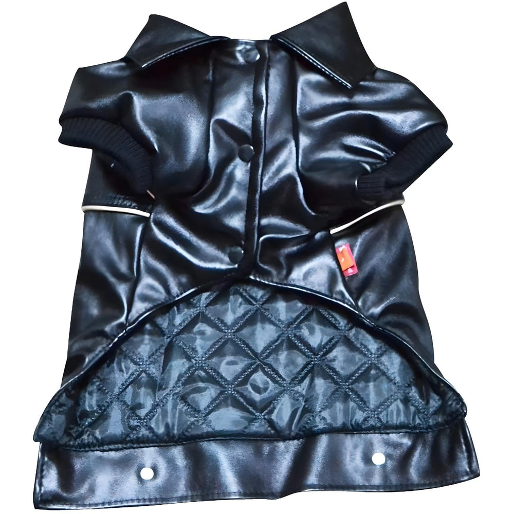 NIULA dog leather jacket back view illustrating windproof warmth for chilly walks.