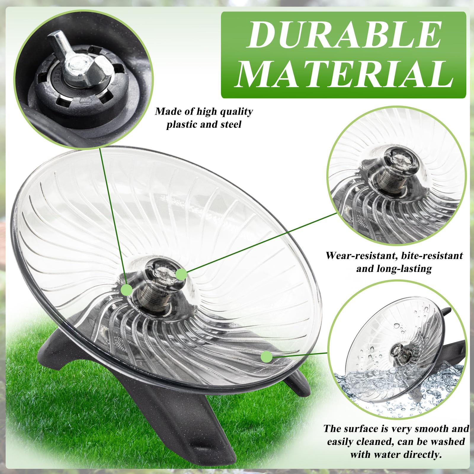 Niuohoy Hermit Crab Exercise Wheel durable PS-steel construction resists wear for long-term tank use.