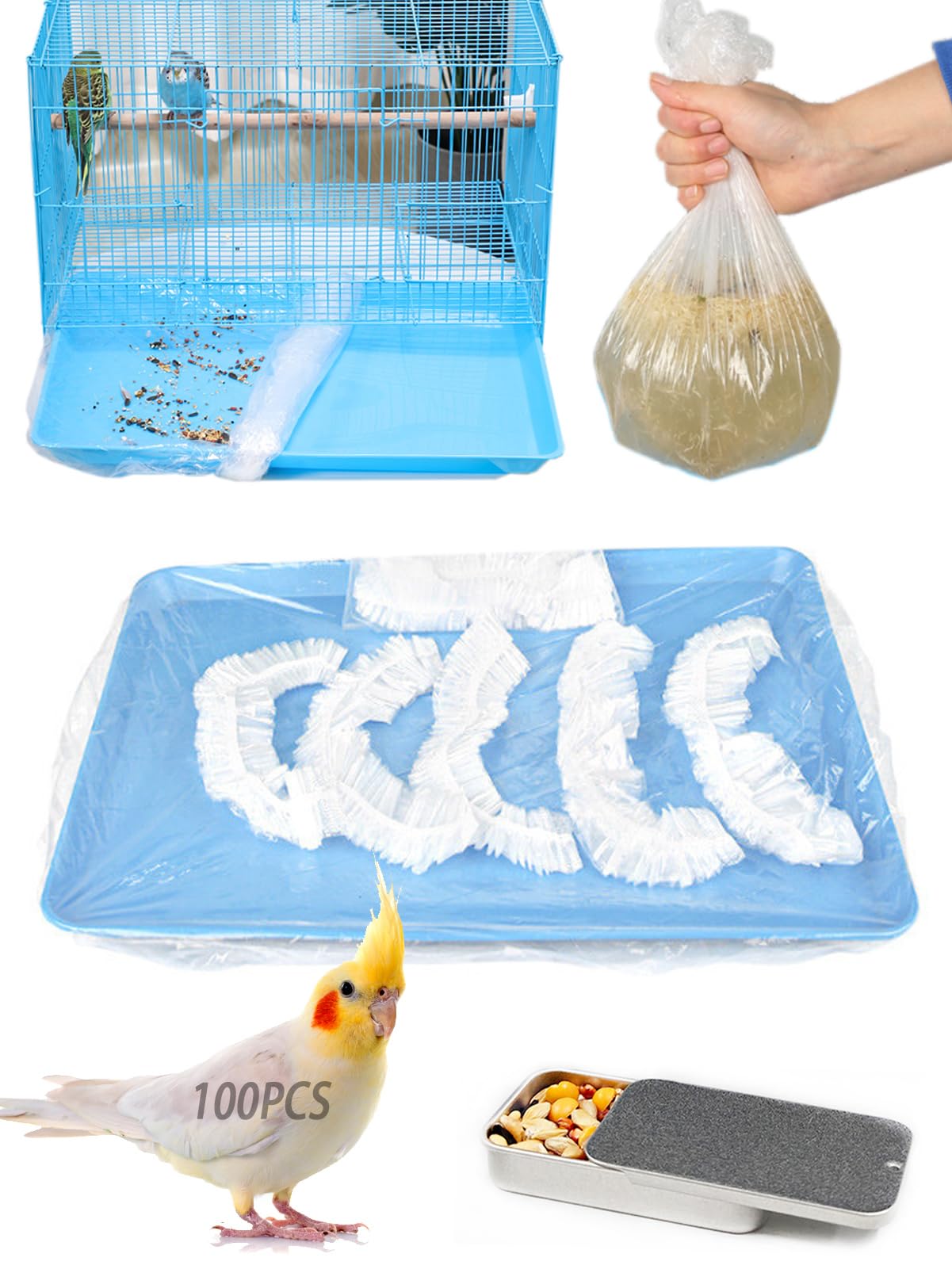 Niwaes disposable bird cage liner clear film 100 pcs helps monitor droppings easily.