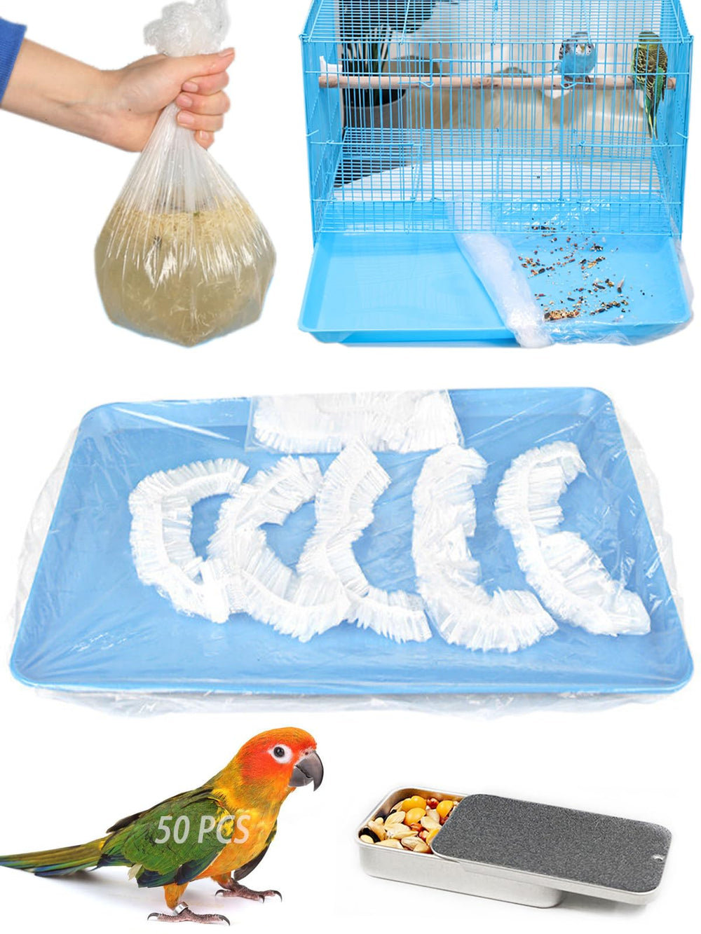 Niwaes packaging shows 50 disposable liners for quick cage changes.