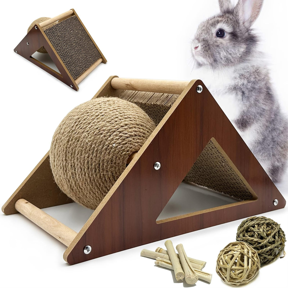 Niwaes rabbit scratching pad main view showing 2-in-1 enrichment for small pets