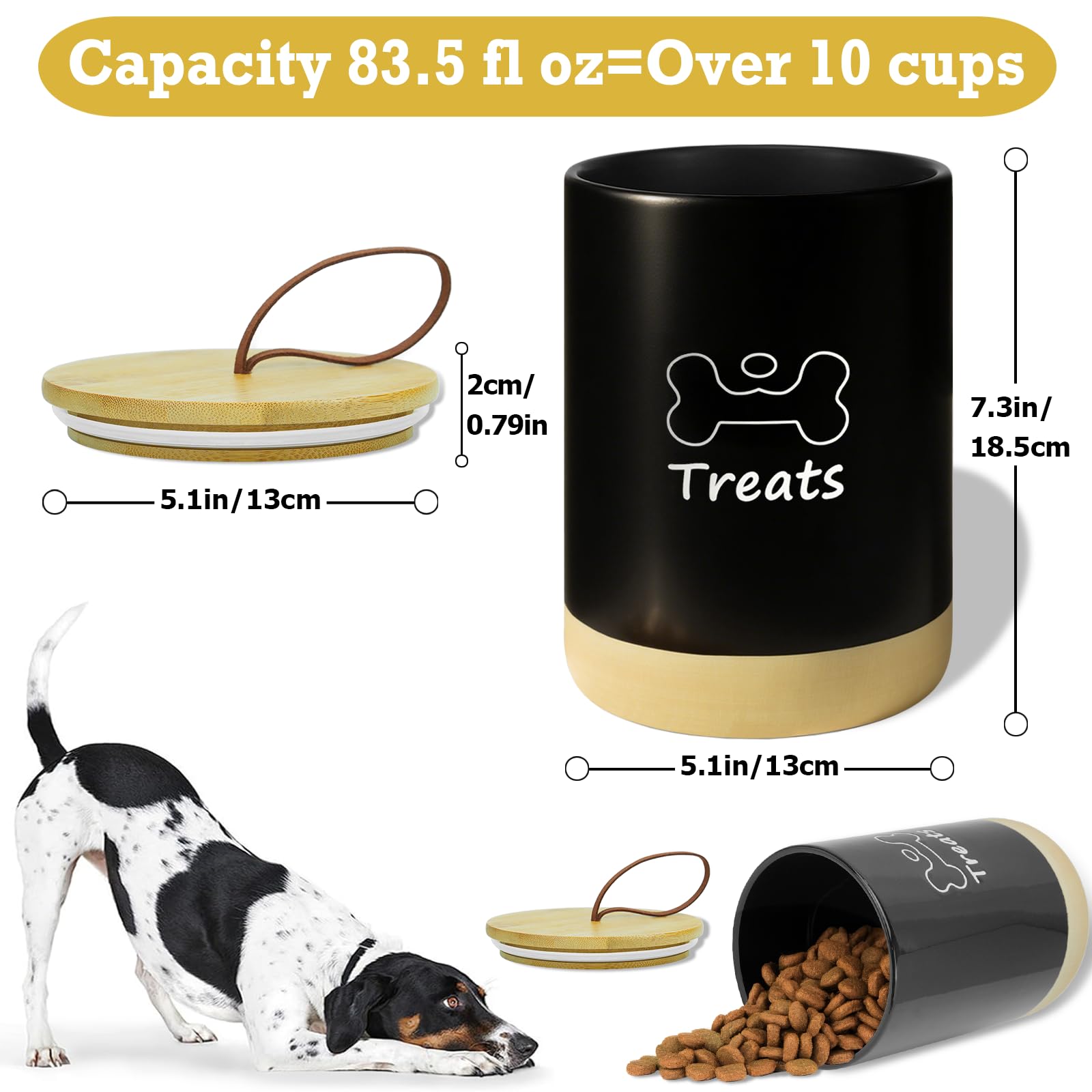 NIXBYO dog treat container lid close-up shows bamboo lid and seal.