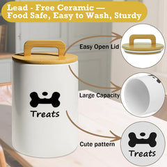 NIXBYO dog treat container shown with bamboo lid on a kitchen counter