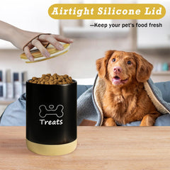 NIXBYO matte black ceramic jar for dog treats on counter, stays organized.