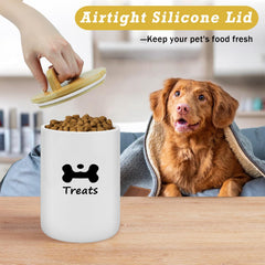 NIXBYO white ceramic dog treat jar features farmhouse styling for your kitchen