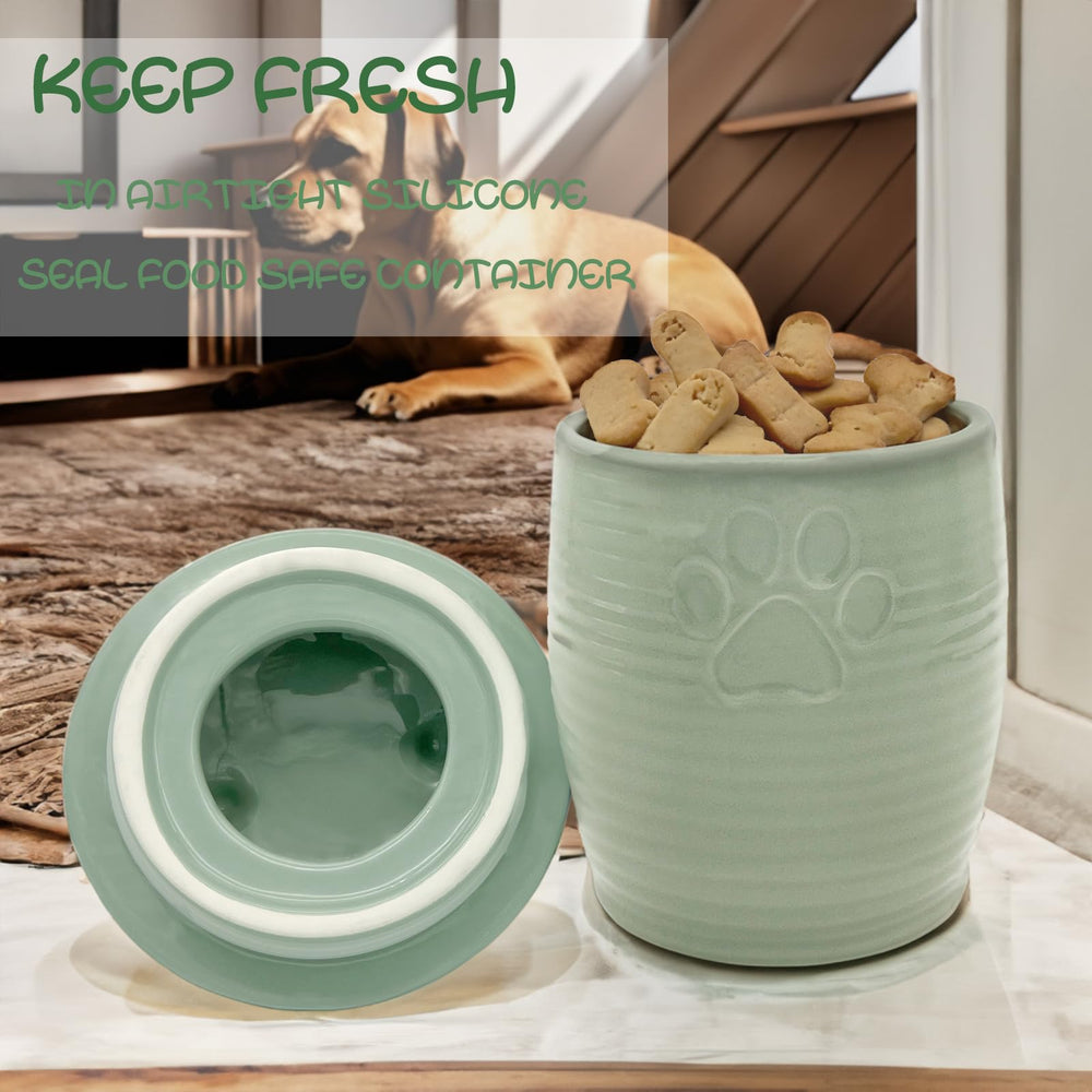 NIXBYO dog treat jar on kitchen counter with vintage-inspired ceramic design