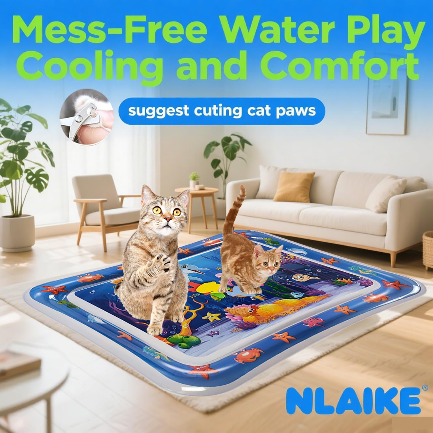 NLAIKE water-sensory-mat with floating fish boosts interactive play
