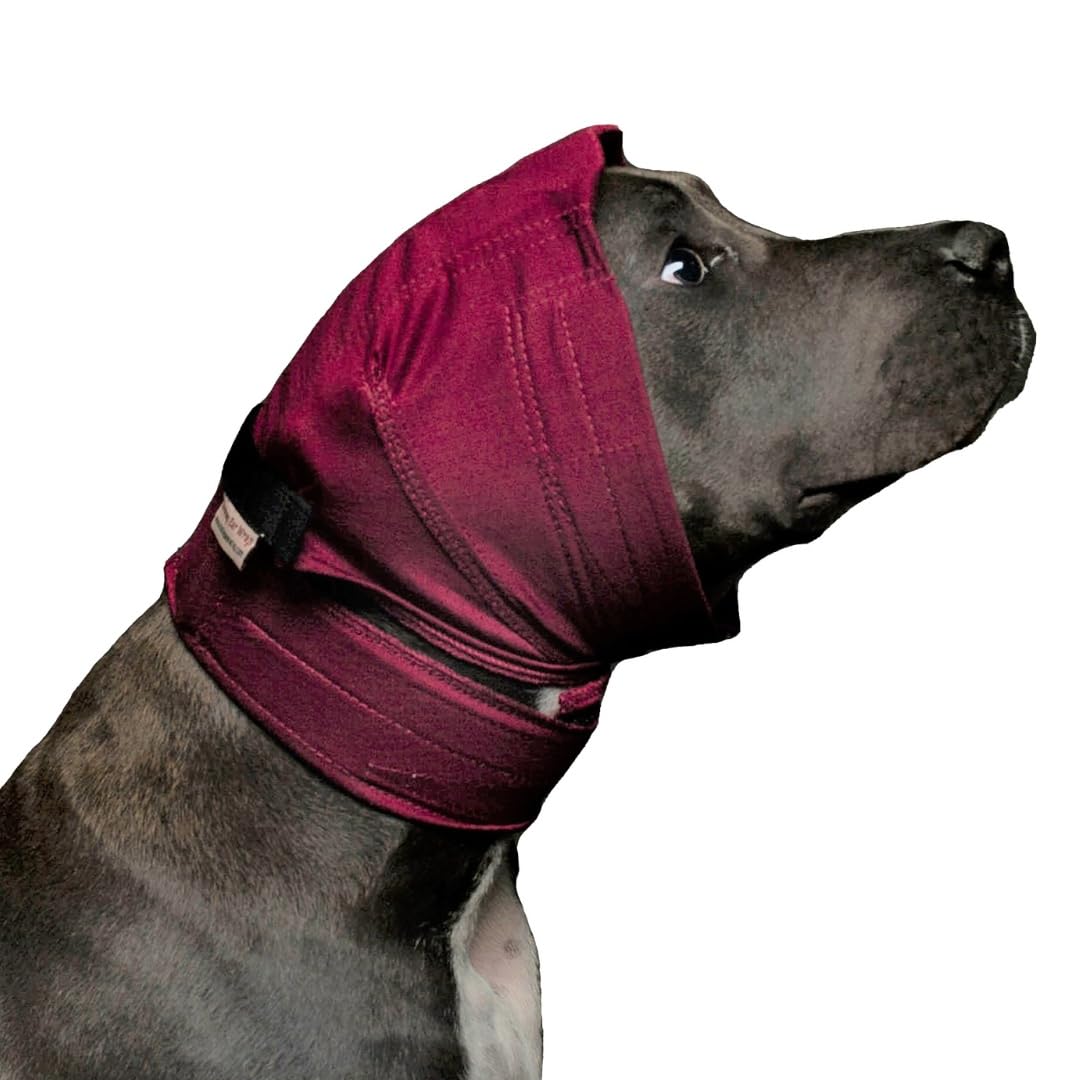 No Flap Ear Wrap side view in red pinpoint mesh for secure, comfortable recovery.