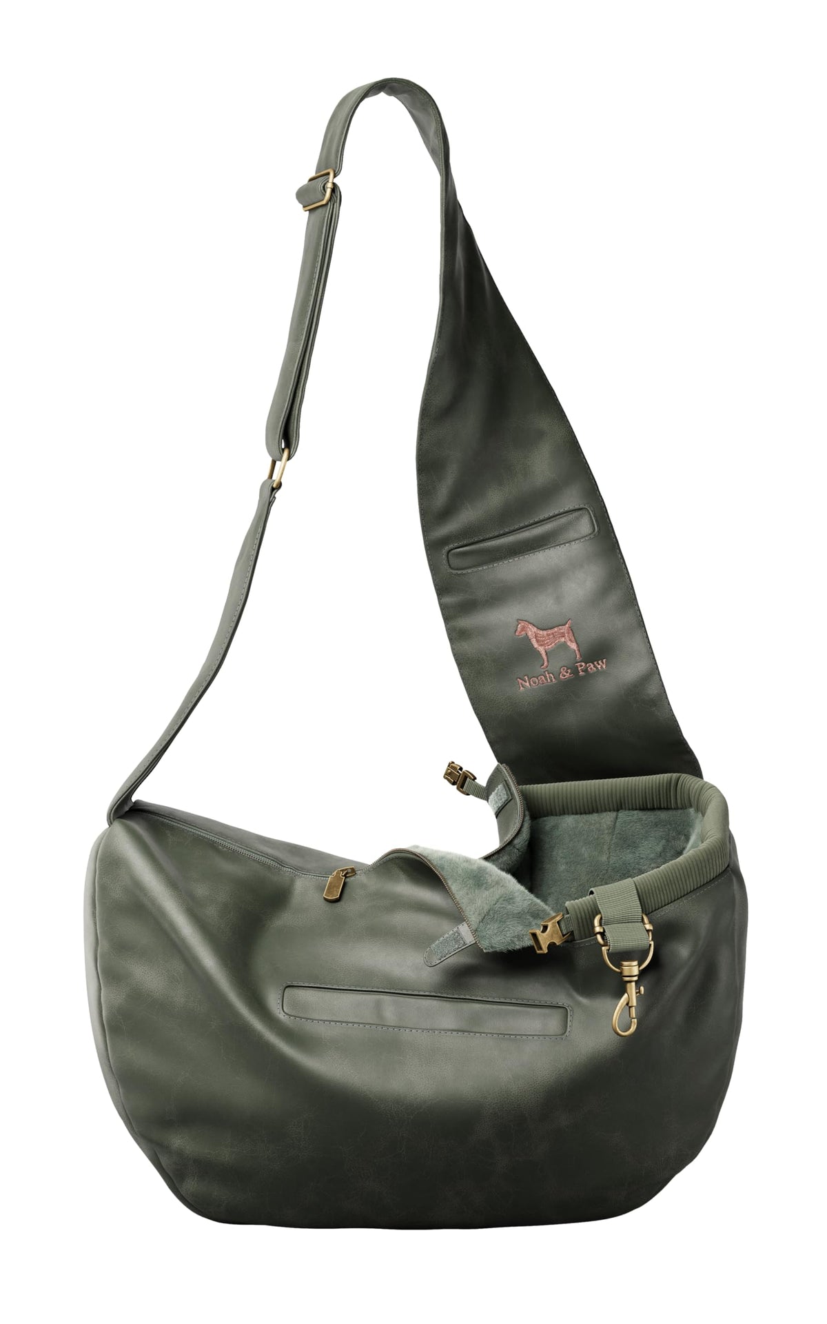 Noah & Paw dog sling carrier front view showcases compact design for effortless, hands-free dog transports.