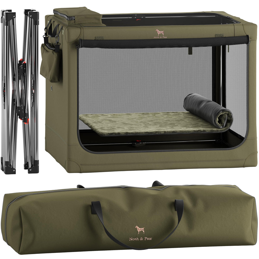 Noah & Paw collapsible crate 42 inch side view for quick travel setup.