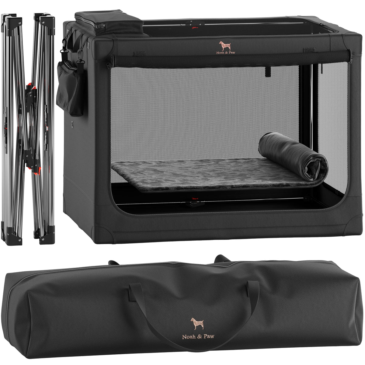 Noah & Paw collapsible crate closed view for space-saving storage.