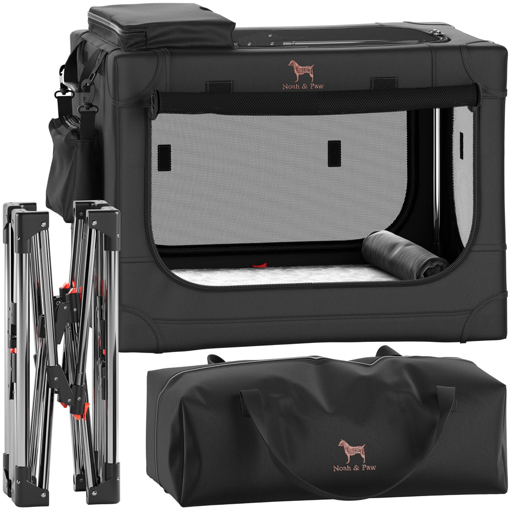 Noah & Paw collapsible dog crate frame shows quick setup and portability.