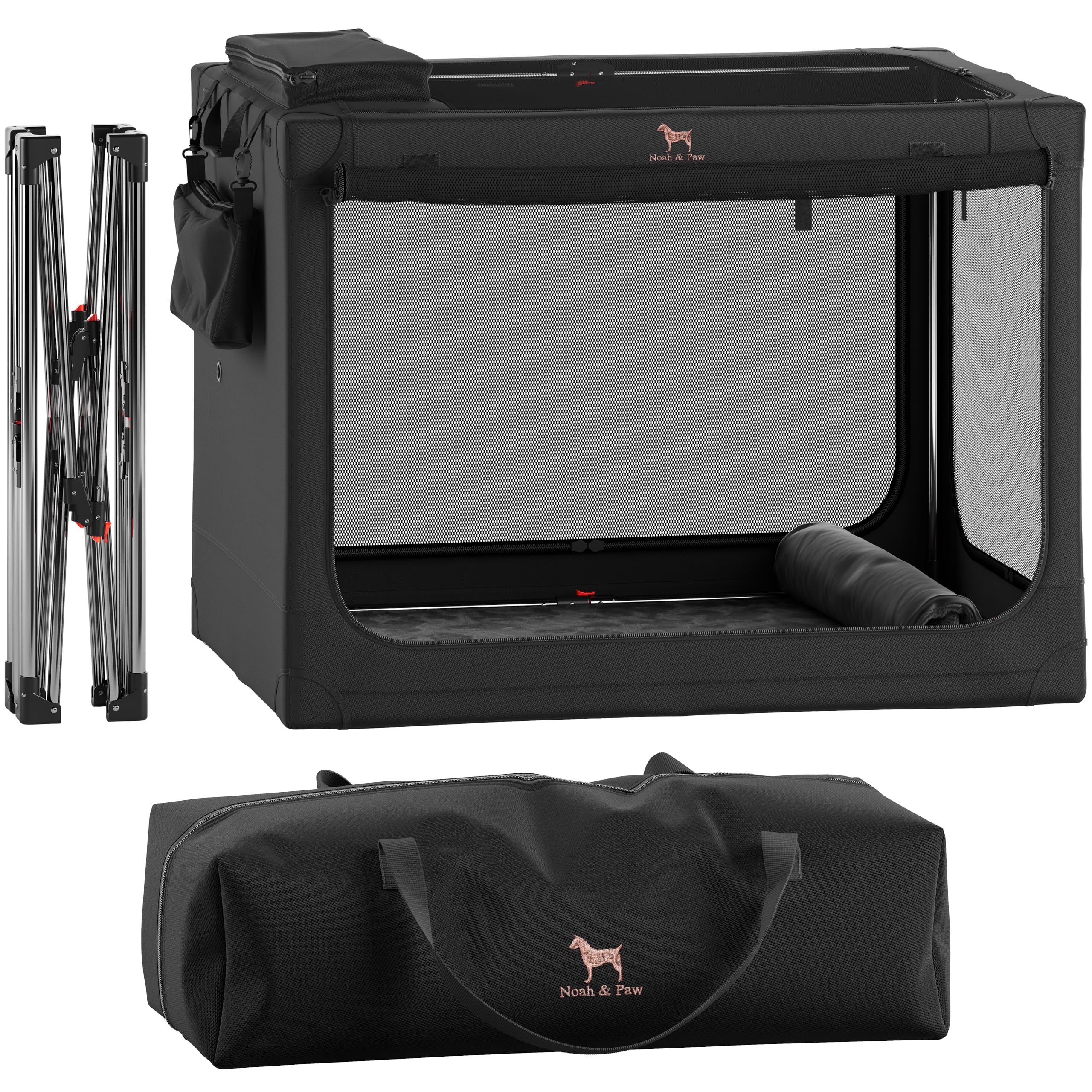 Noah & Paw crate frame shows stainless-steel durability for safe travel