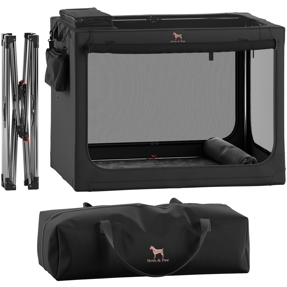Noah & Paw crate frame shows stainless-steel durability for safe travel