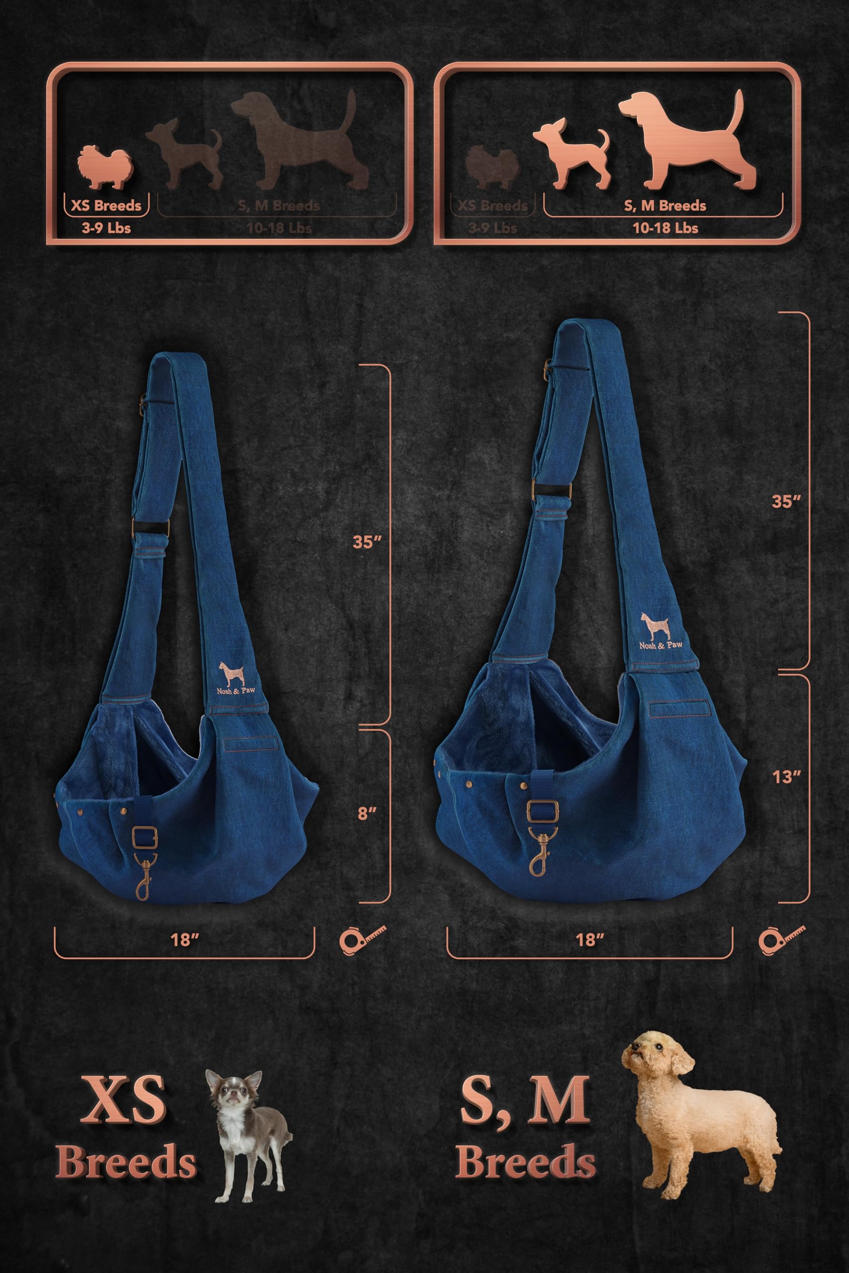 Noah & Paw denim sling lined with fur for cozy warmth