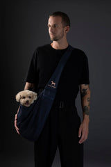 Noah & Paw dog sling with adjustable strap enables quick length changes for comfortable carrying.
