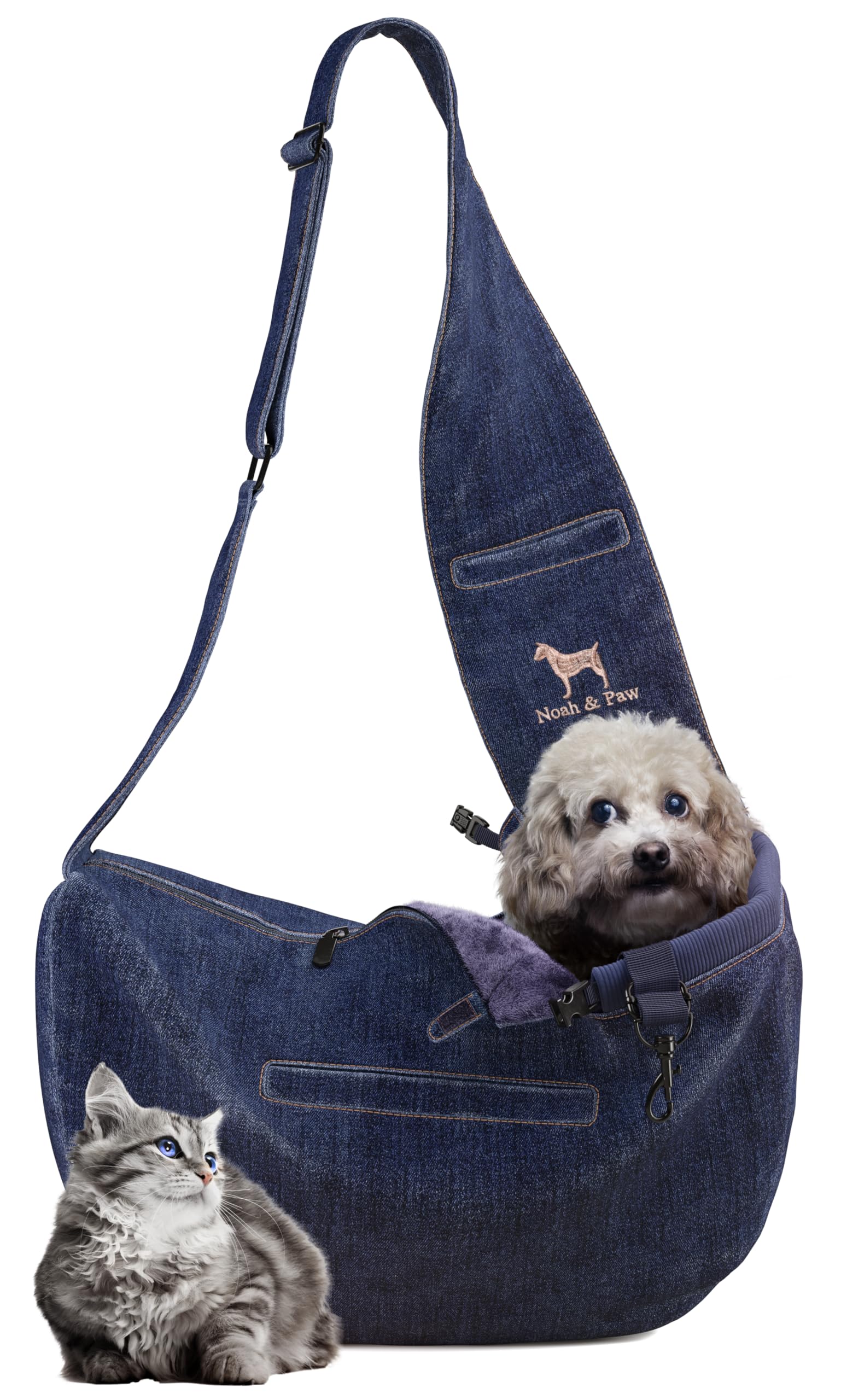 NOAH & PAW denim exterior sling for secure daily walks.