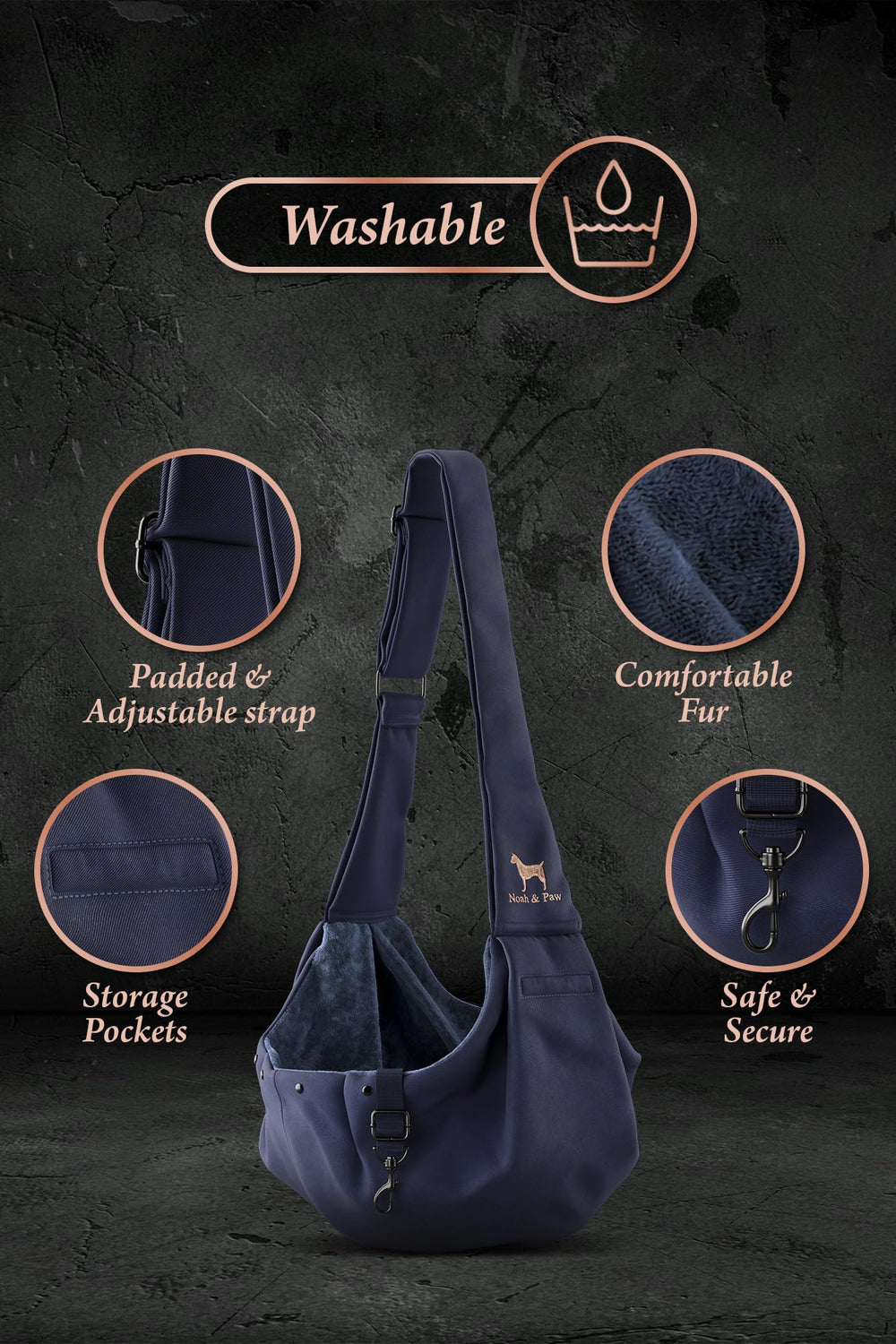 Noah & Paw dog sling lined with fur offers a cozy feel against your pet.