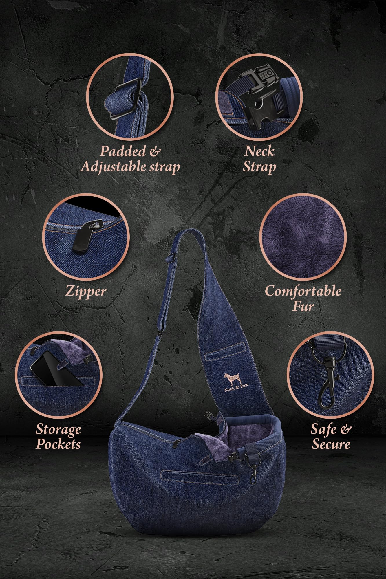 NOAH & PAW head-strap clip supports secure positioning for dogs.