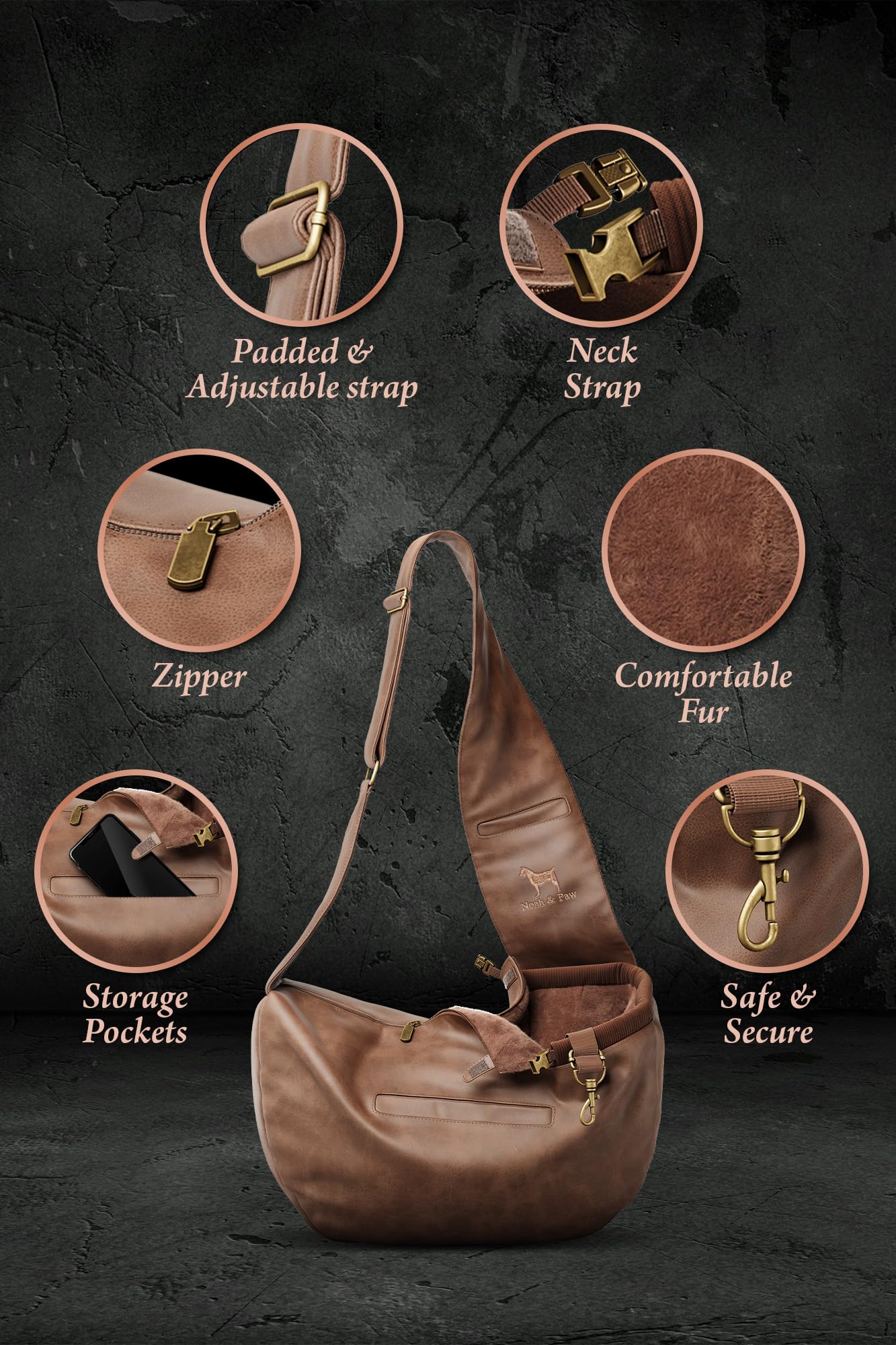 Noah & Paw pockets close-up reveals magnetic storage for keys and treats.