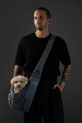 NOAH & PAW sling safety belt closure demonstrates two layer security during outings.