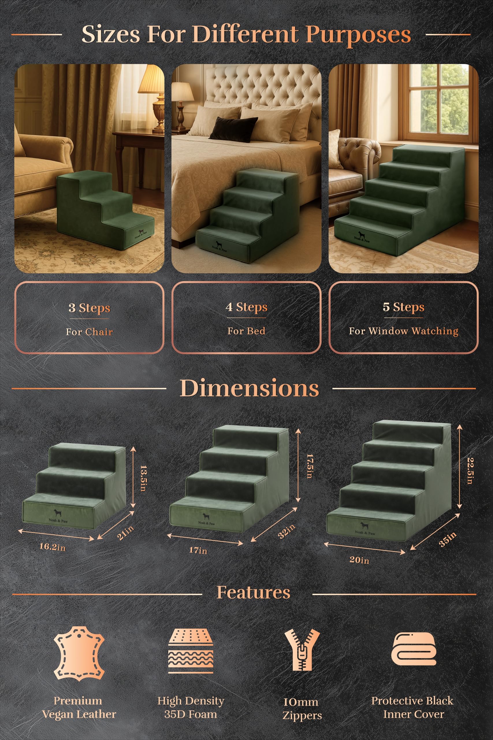 Noah & Paw 20-inch extra-wide stairs fit large dogs and high beds.