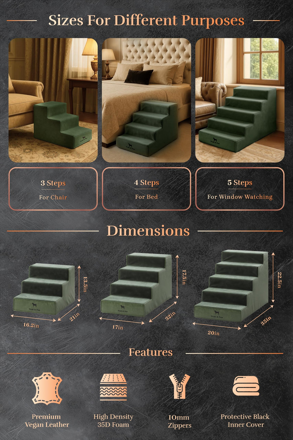 Noah & Paw 20-inch extra-wide stairs fit large dogs and high beds.