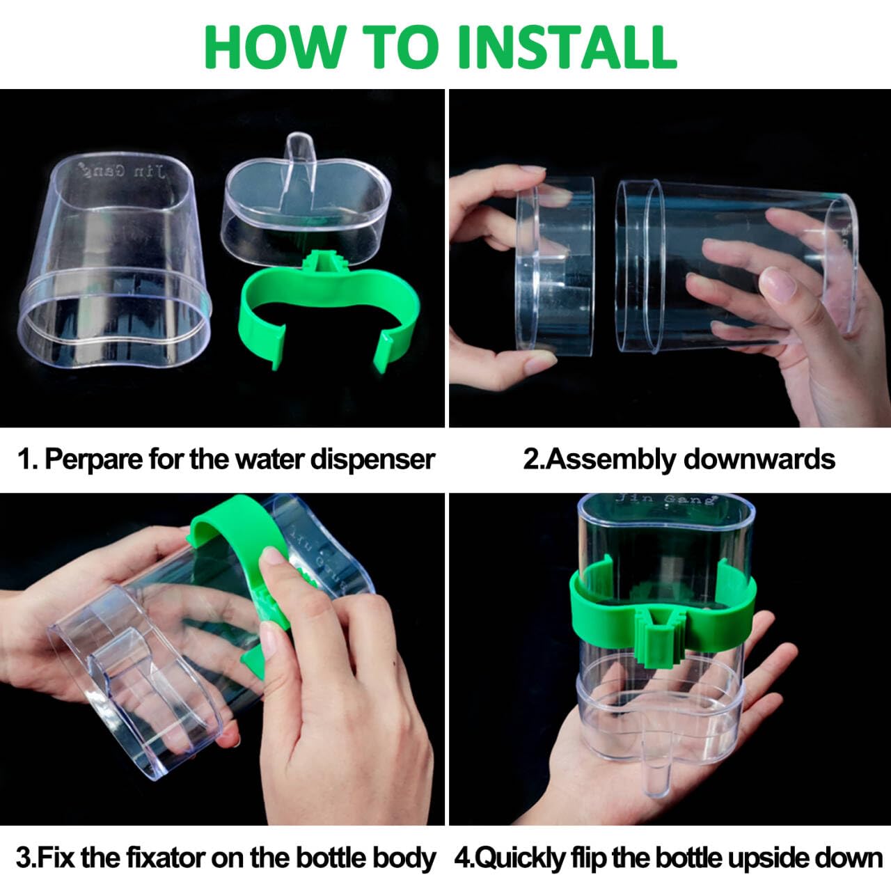 Nobgum automatic bird feeder installed inside the cage enables hands-free feeding.