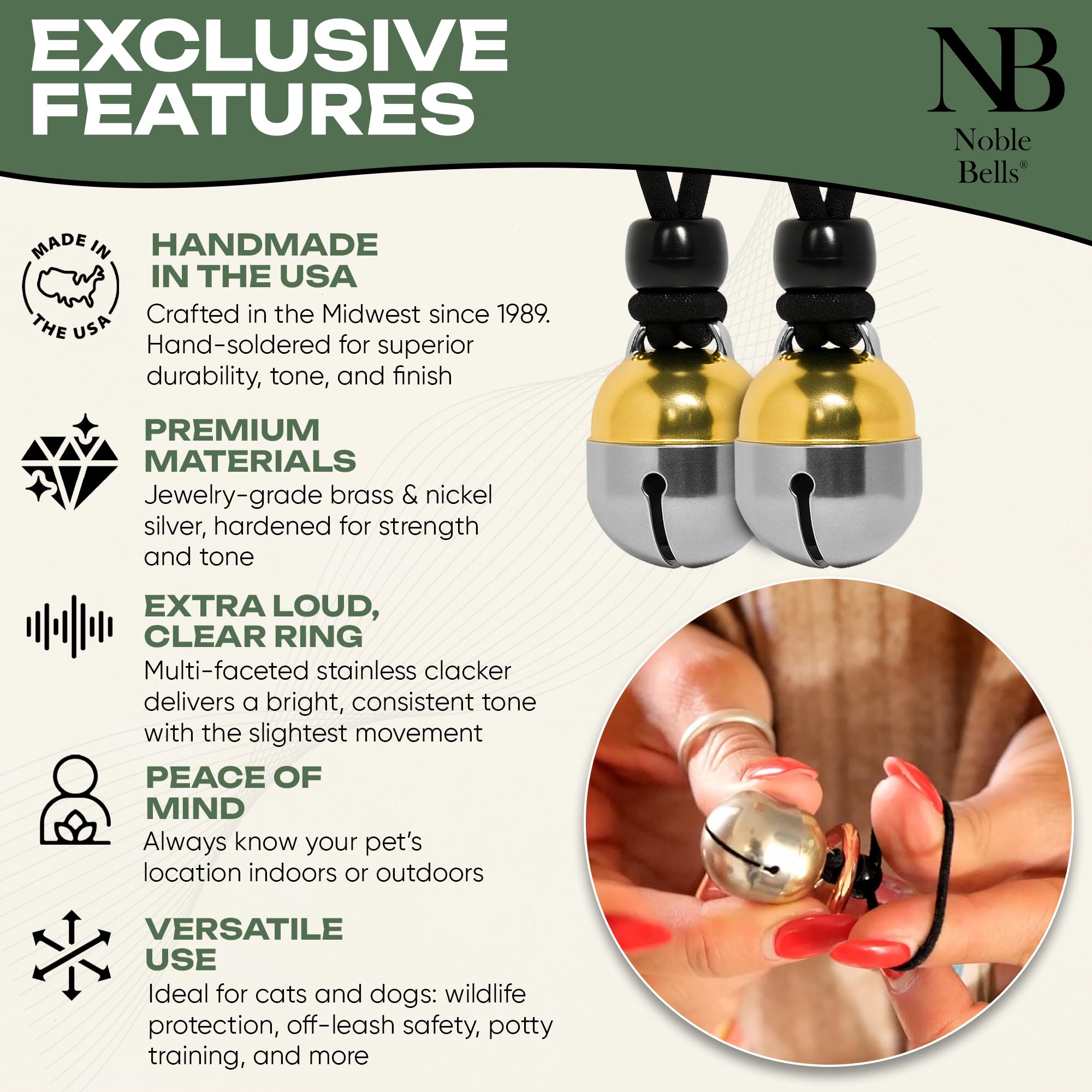 Noble Bells collar bell on pet-wear enhances visibility during outdoor play