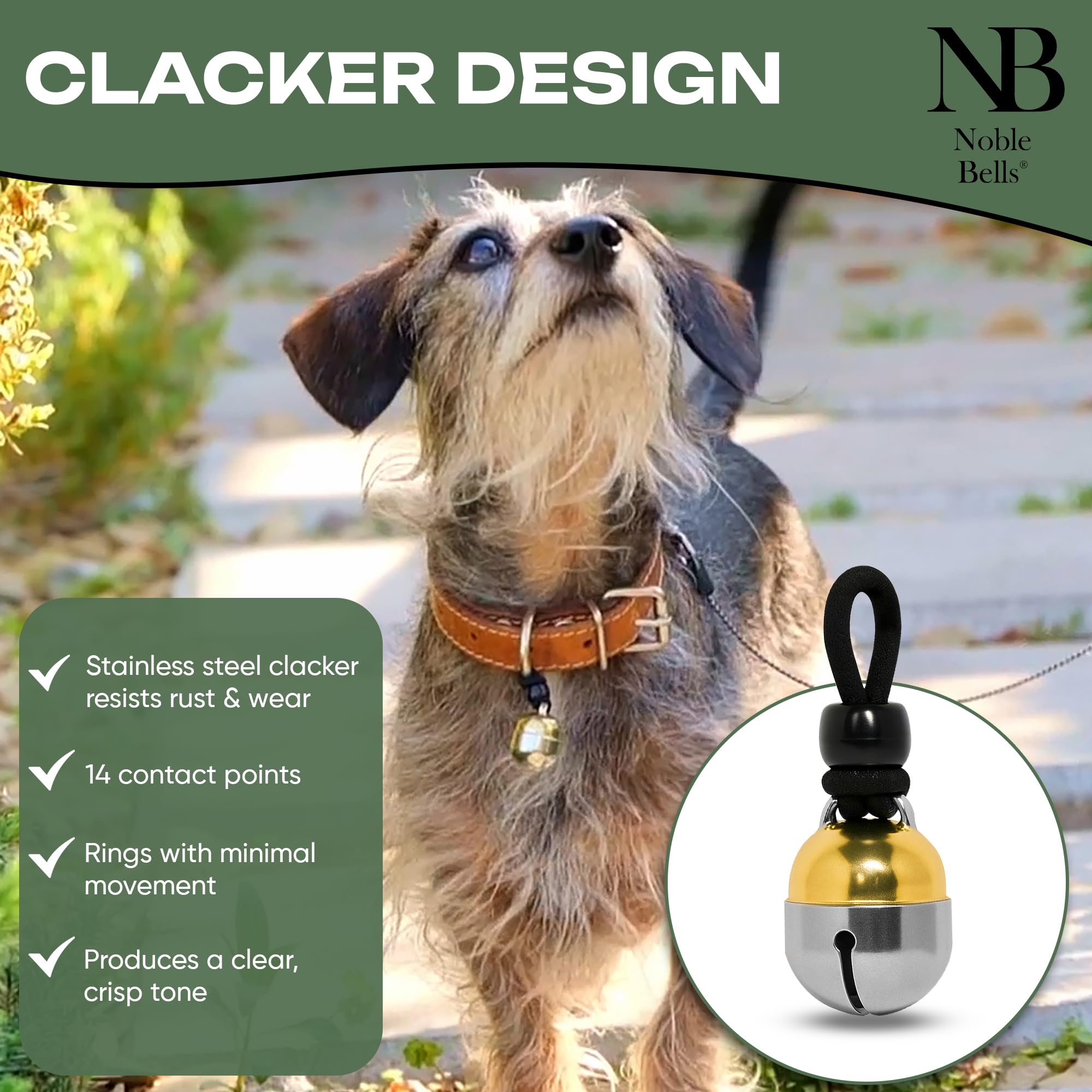 Noble Bells detectable sound supports indoor and outdoor pet location during activities