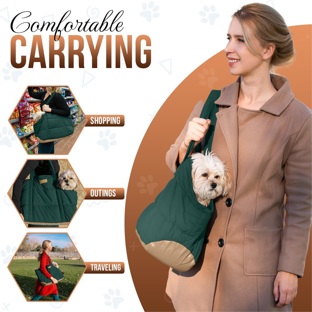 NoblePup Harness Clip secures small dogs during journeys in the carrier.