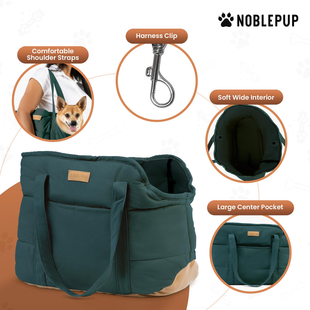 NoblePup Carrier pockets organize treats and leashes for on-the-go small dogs.