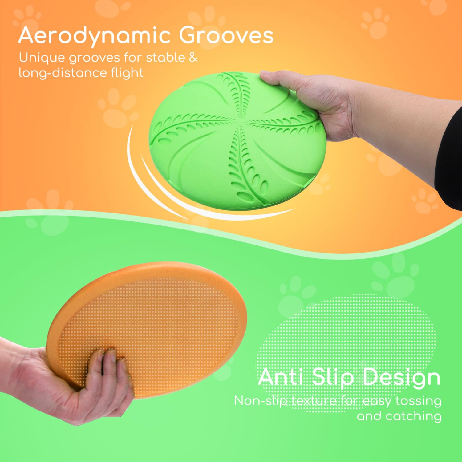 Nobleza dog flying disc close-up highlights soft, elastic EVA for gentle teeth contact.