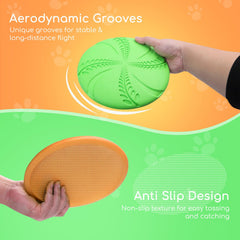 Nobleza dog flying disc close-up highlights soft, elastic EVA for gentle teeth contact.