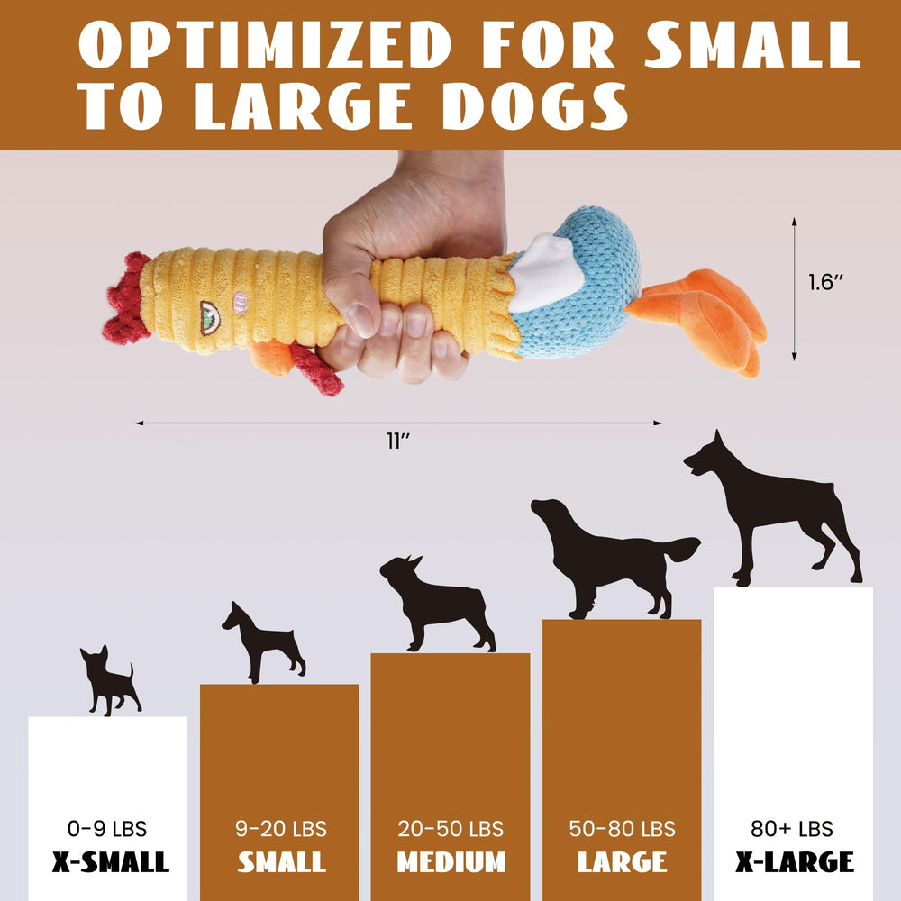 Nocciola chicken toy dimensions 11 inches long for varied dog sizes.