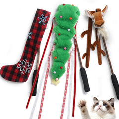 Nocciola Christmas cat wand toy reindeer with bells for engaging holiday play