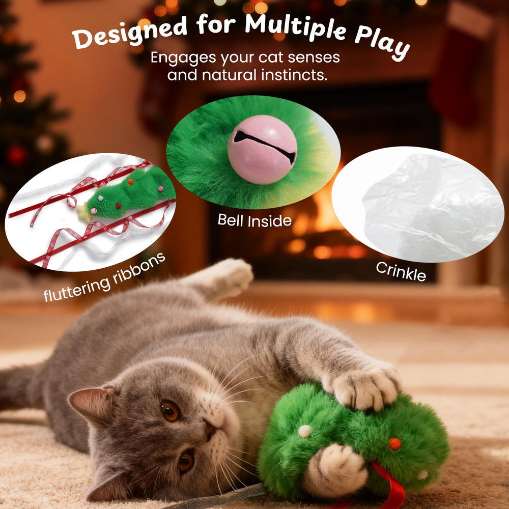 Nocciola Christmas cat wand toy Santa hat with fluttering ribbon for active chasing
