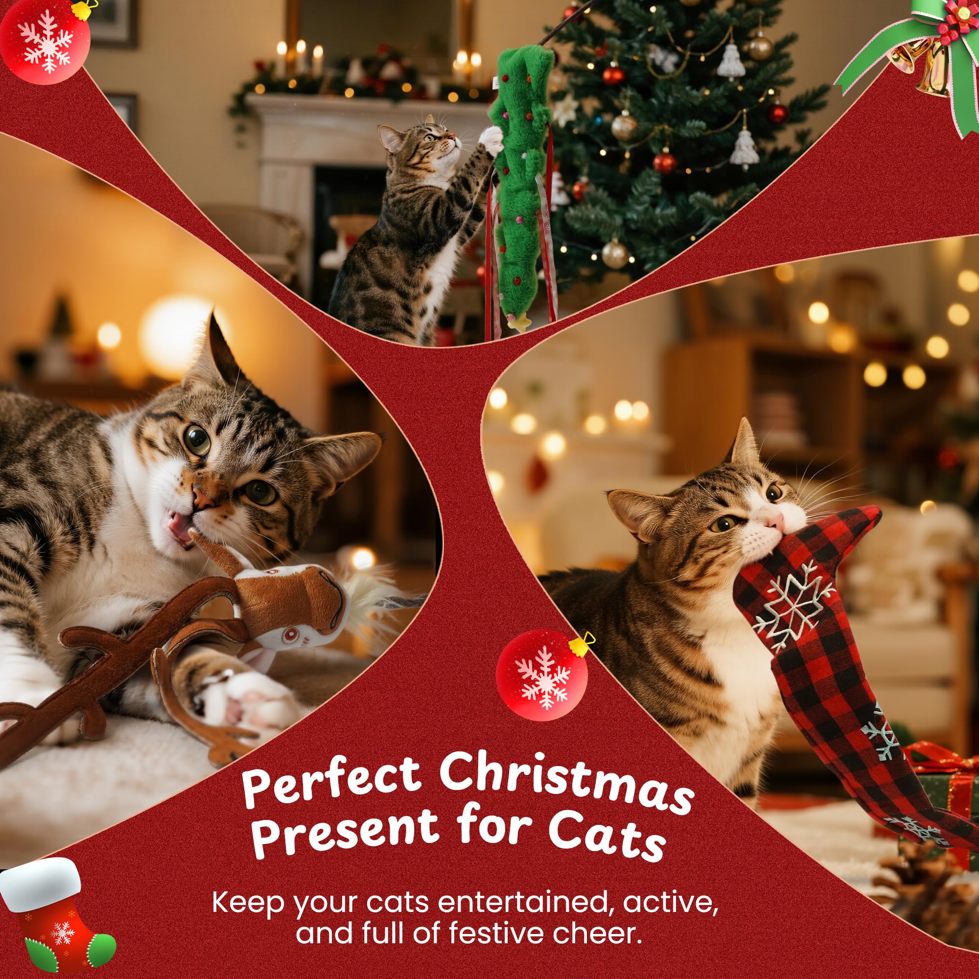 Nocciola Christmas cat wand toy tree with crinkle texture for curious cats