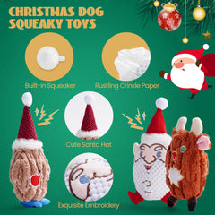 Nocciola Reindeer dog toy close-up highlighting squeaker for engaging seasonal fun.