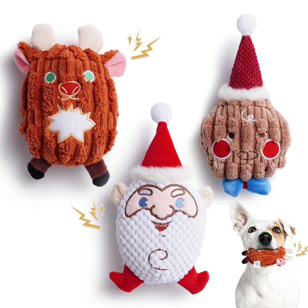 Nocciola Santa Claus dog toy image with squeaker for festive play and bonding.