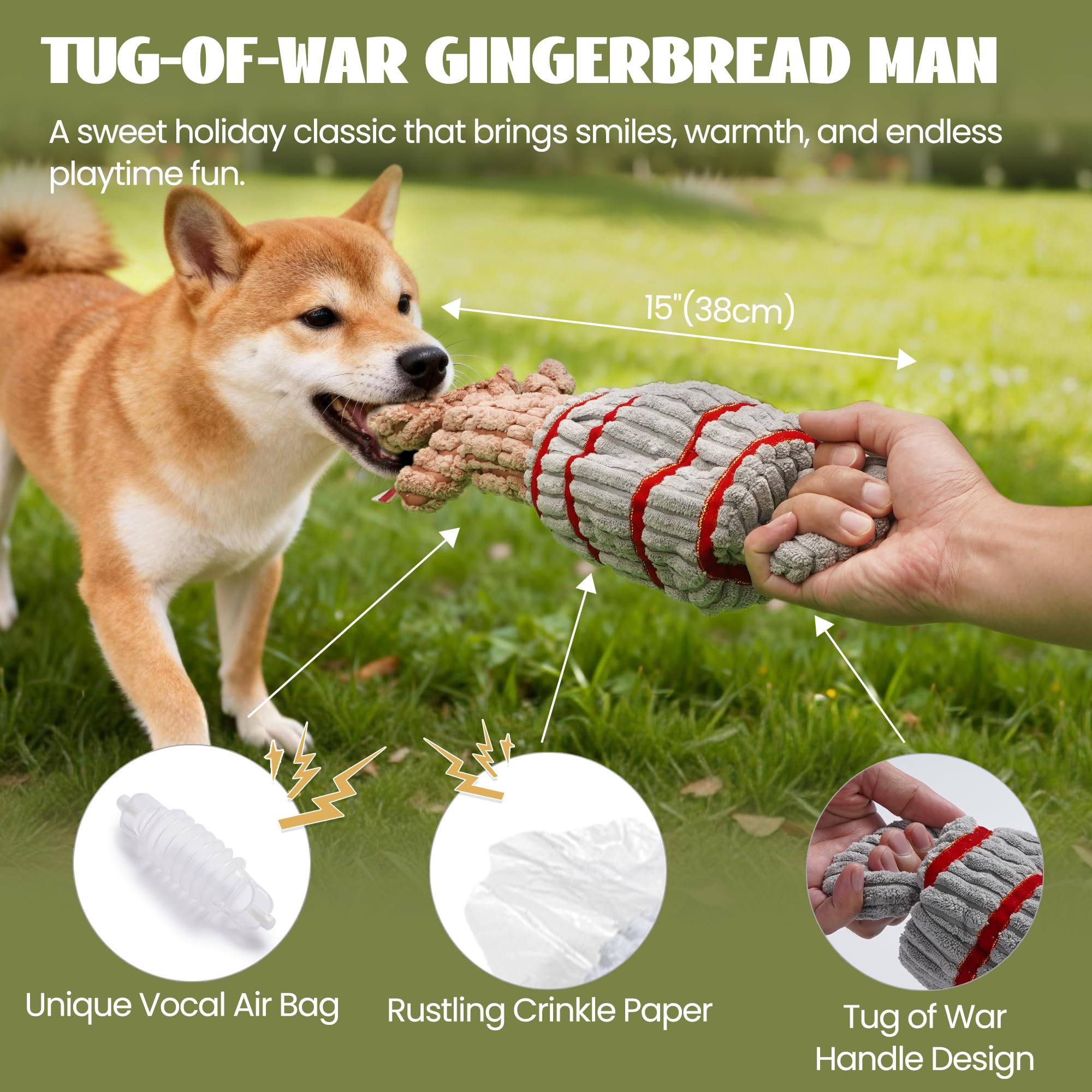 Nocciola squeaker dog toy delivers attention-grabbing play and crinkle sounds.