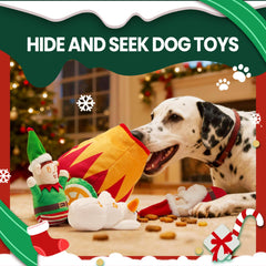 Nocciola Christmas Snowman plush inside cannon bag for interactive hide-and-seek play.